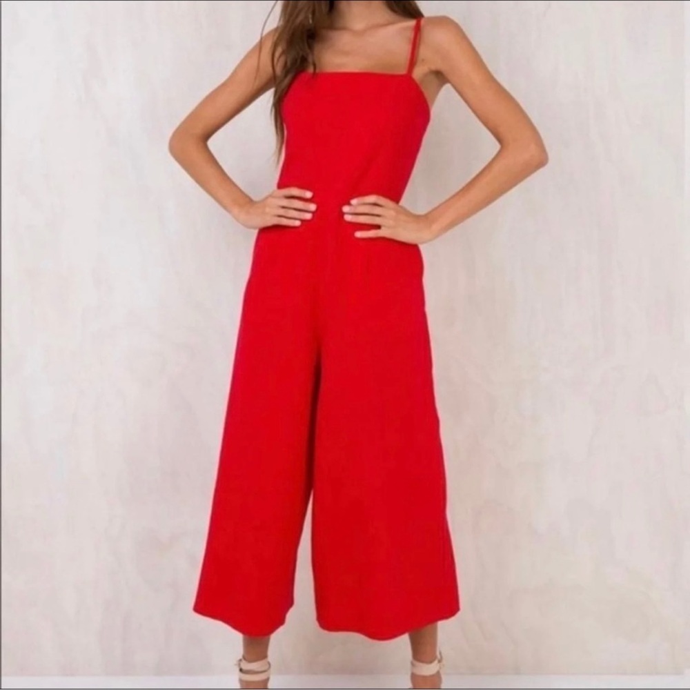 Princess Polly Road to Nashville Red cropped wide leg cotton jumpsuit Sz 2